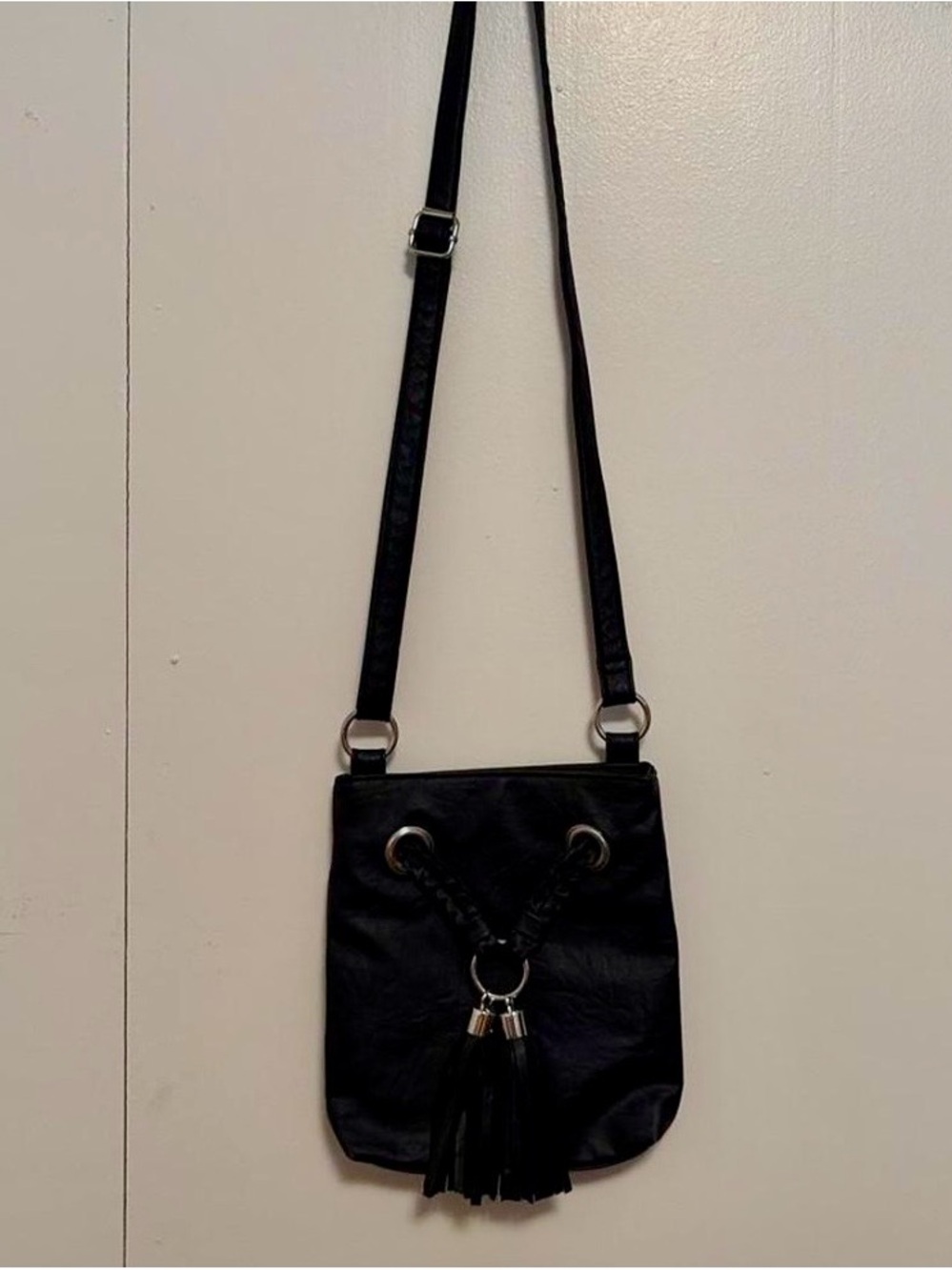 Bueno Black Crossbody Bag with Tassel Accent - Picture 2 of 5